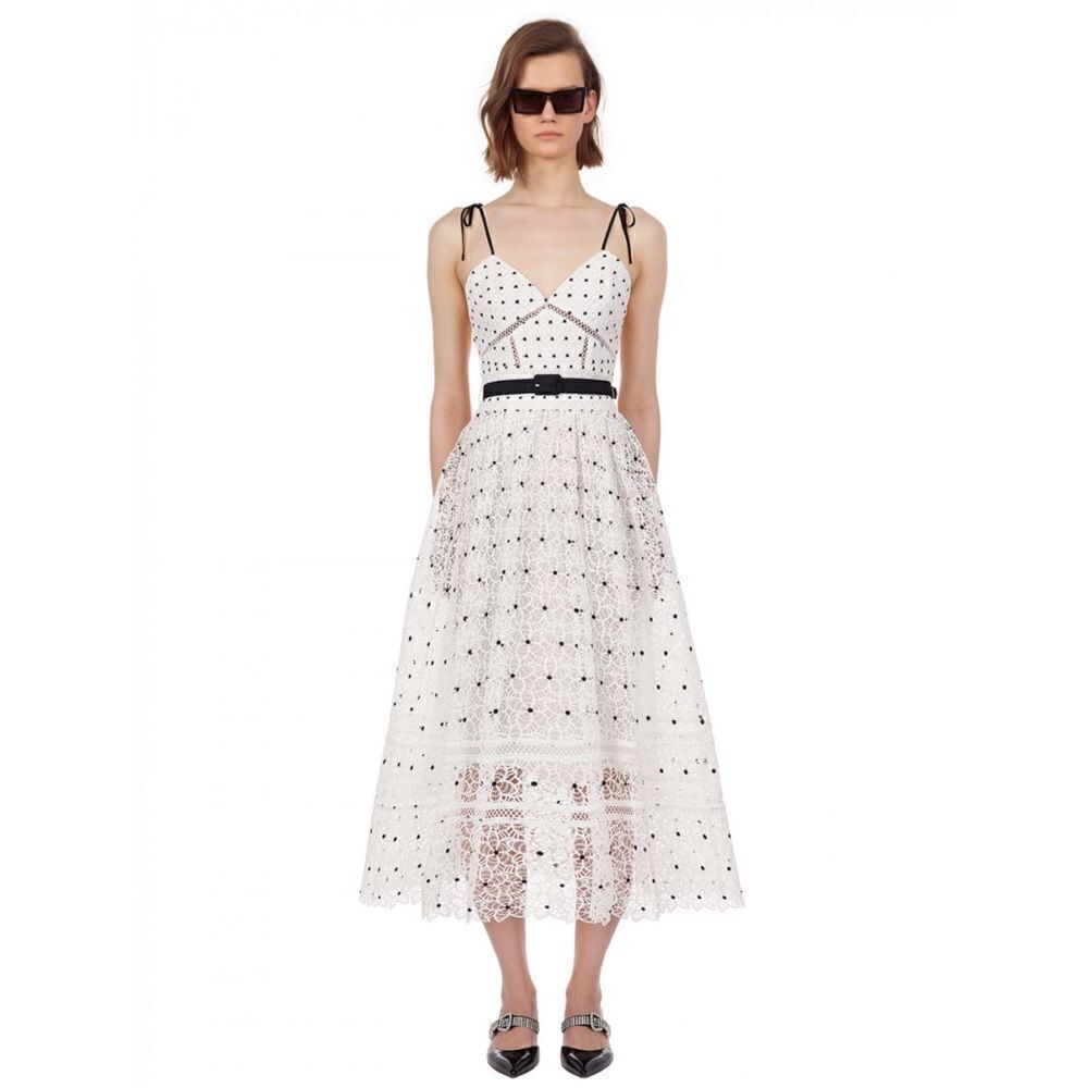 Self Portrait Hibiscus Floral Guipure Midi Dress US0